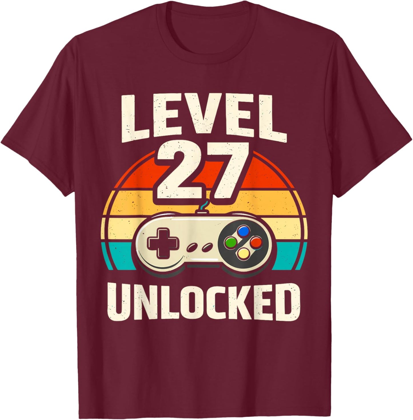 27th Birthday Level 27 Unlocked Gamer Gaming 27 Birthday T-Shirt - T-Shirt | Maroon