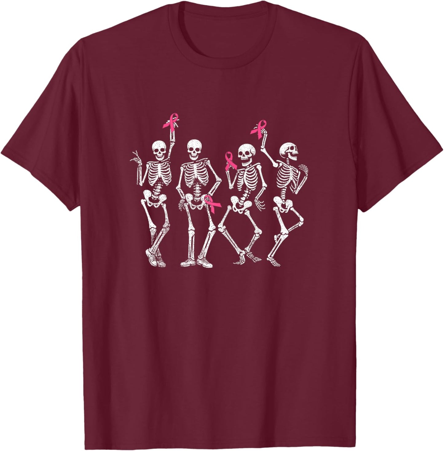Pink Ribbon Breast Cancer Awareness Skeleton Women Men Kids T-Shirt - T-Shirt | Maroon