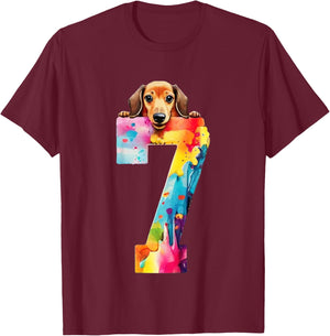 DOG 7 YEARS DACHSHUND BIRTHDAY for Kids T-Shirt - T-Shirt | Maroon
