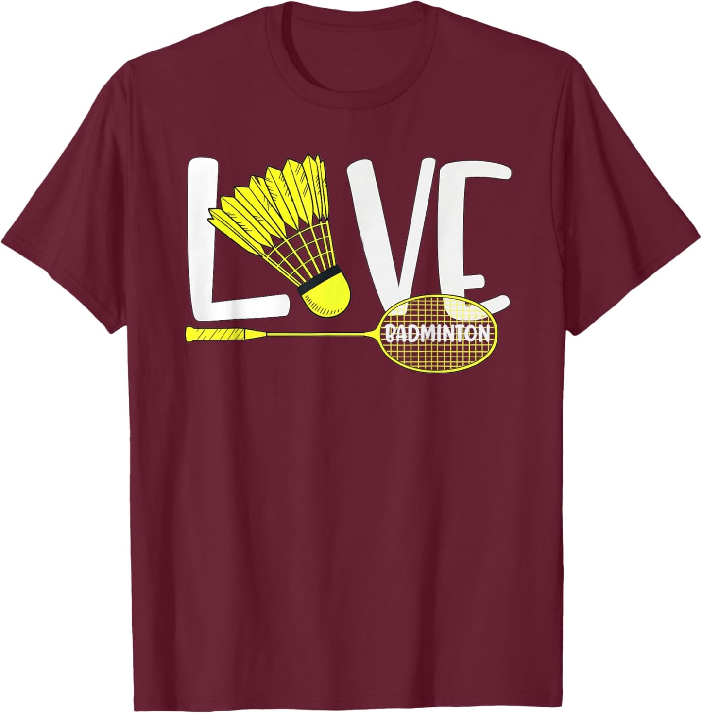 Love Badminton Cute Racket and Shuttlecock Sports Fan Player T-Shirt - T-Shirt | Maroon
