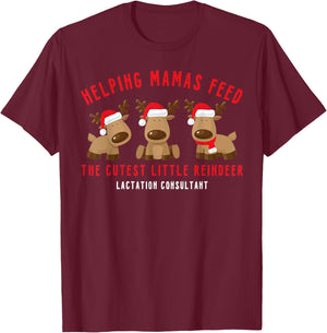 Helping Mamas Feed Cutest Reindeer Lactation Consultant Xmas T-Shirt - T-Shirt | Maroon