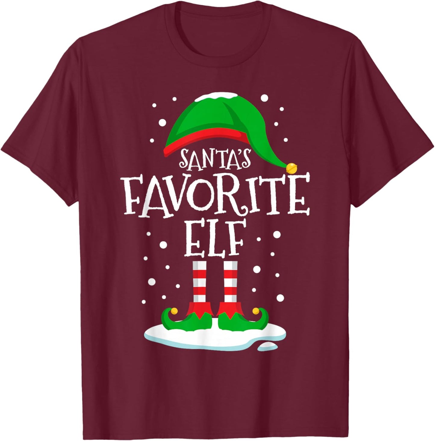Santa's Favorite Elf Christmas Family Matching Xmas Funny T-Shirt - T-Shirt | Maroon
