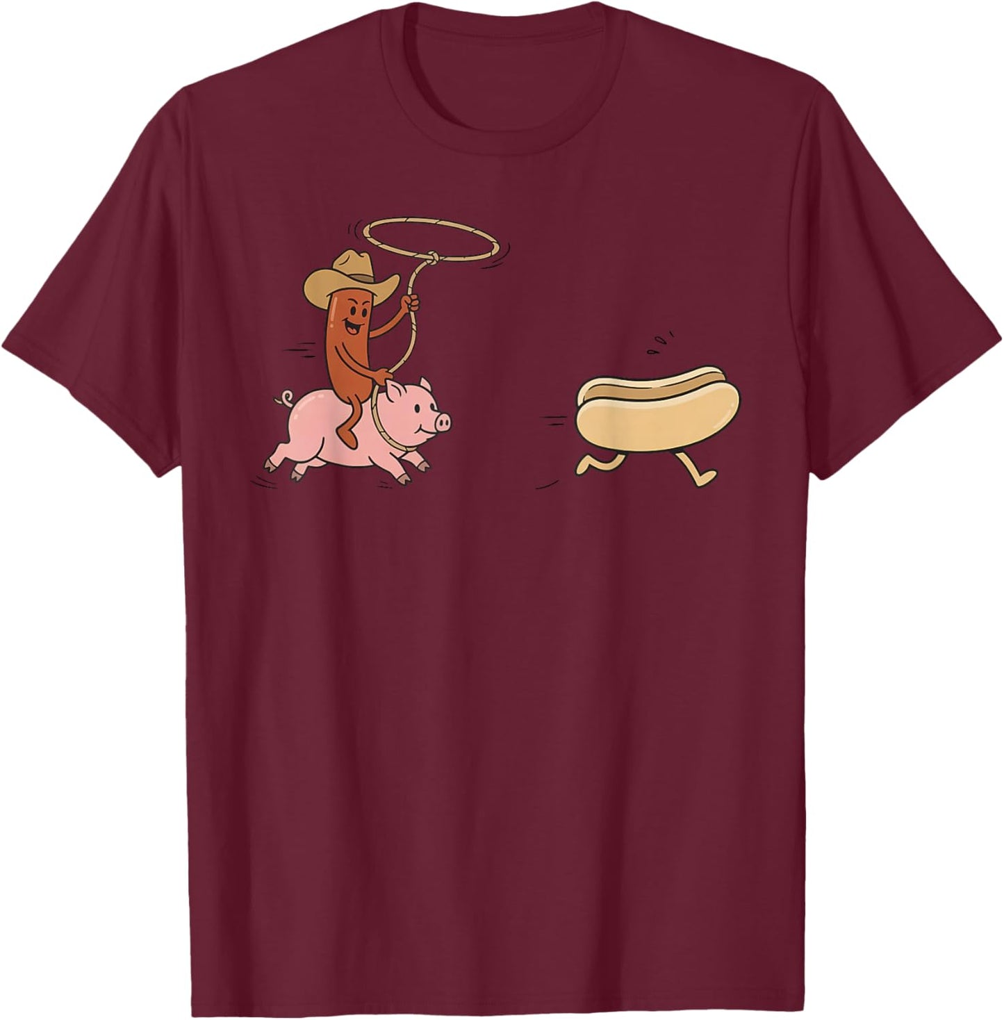 Outlaw Dog Funny Cowboy Hotdog Riding Pig Sausage Meme T-Shirt - T-Shirt | Maroon