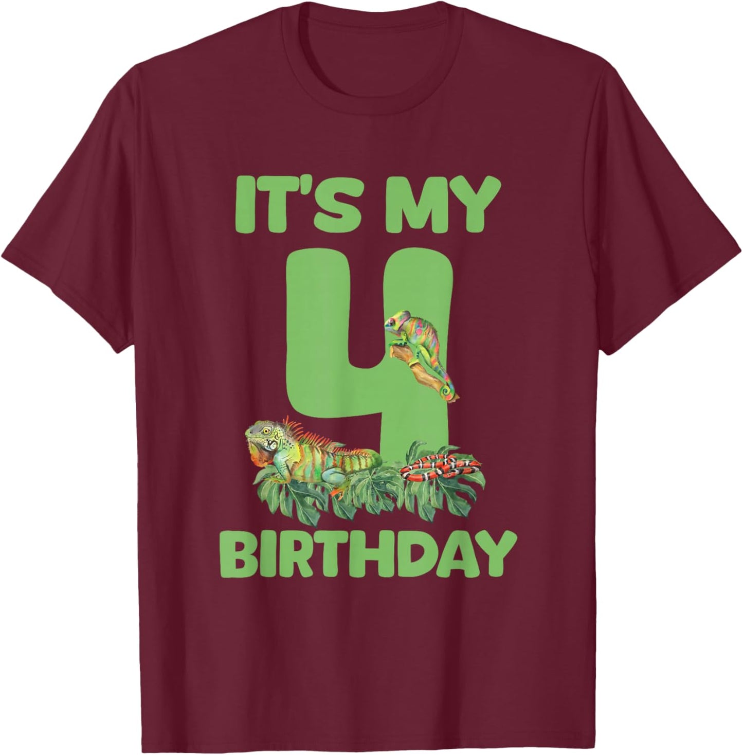 It's My 4th Birthday Lizard Themed 4 Year Old Boy Toddler T-Shirt - T-Shirt | Maroon