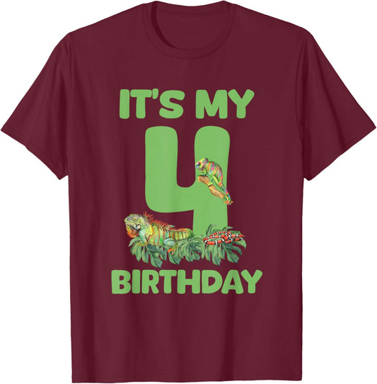 It's My 4th Birthday Lizard Themed 4 Year Old Boy Toddler T-Shirt - T-Shirt | Maroon
