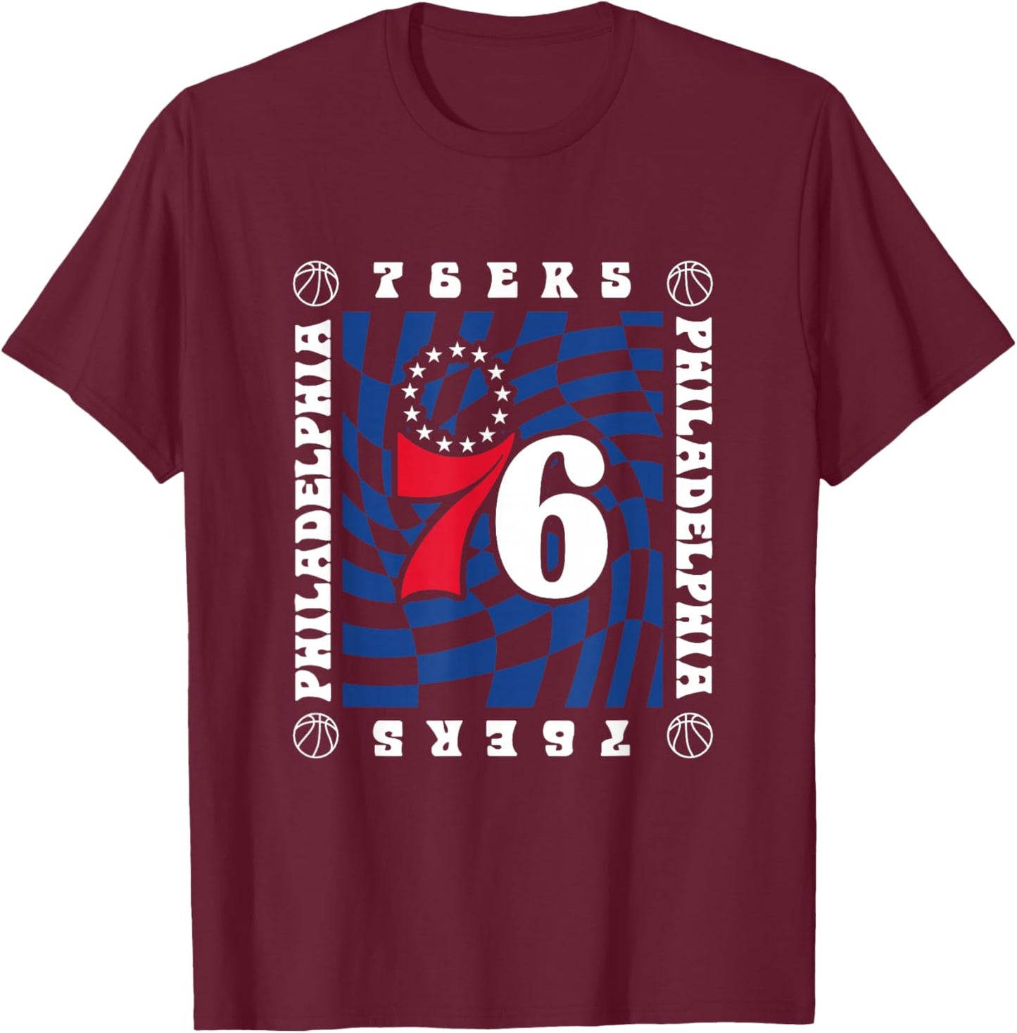 NBA Philadelphia 76ers Retro Checkerboard Wave T-Shirt - T-Shirt | Maroon