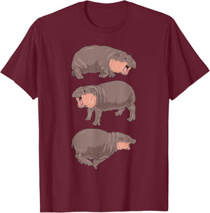 Moo Deng Hippo Shirt Baby Pygmy Hippo Bouncy Pork Funny Meme T-Shirt - T-Shirt | Maroon