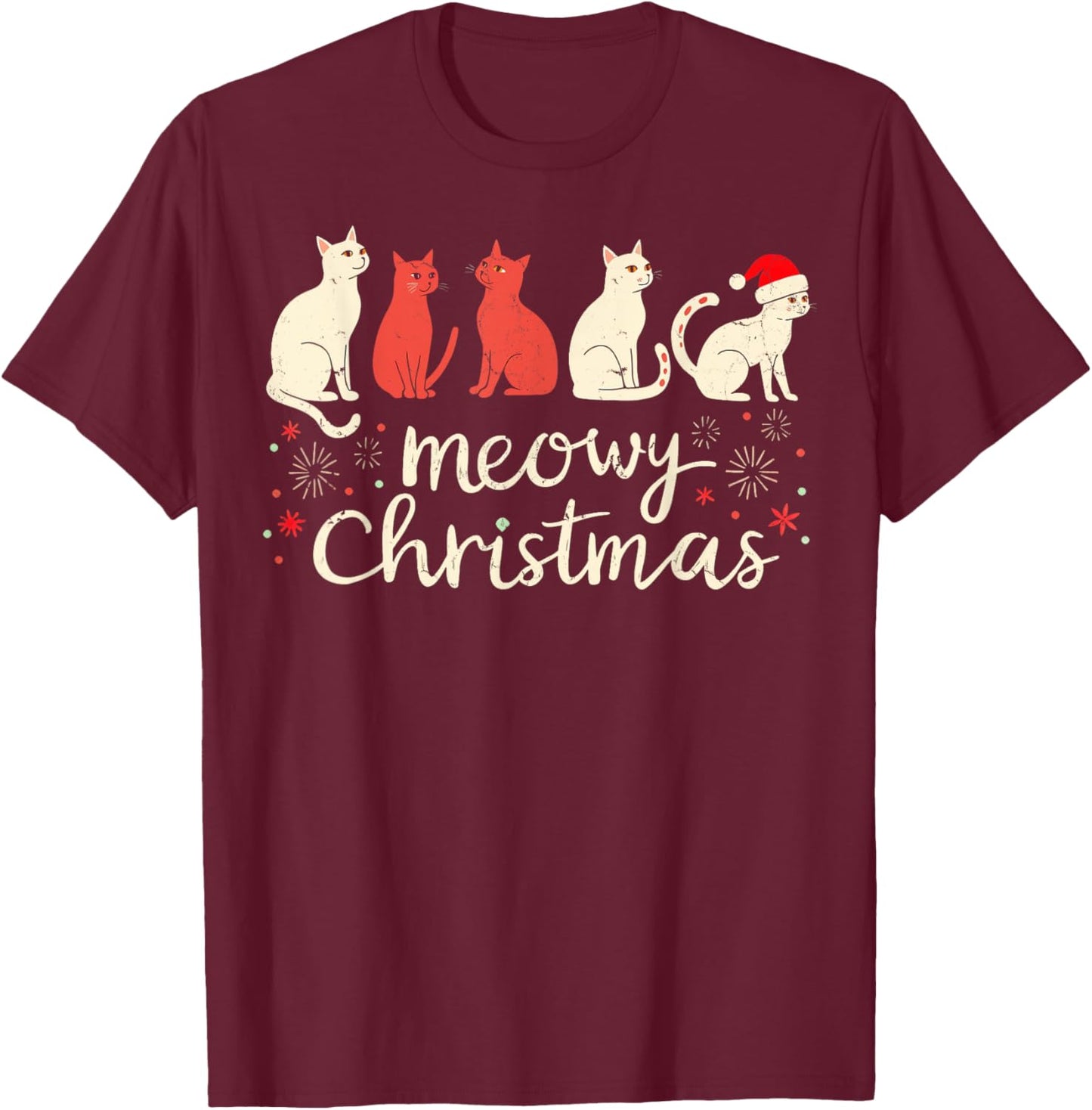 Meowy Christmas Cat Christmas Xmas Cat Christmas Cat Holiday T-Shirt - T-Shirt | Maroon