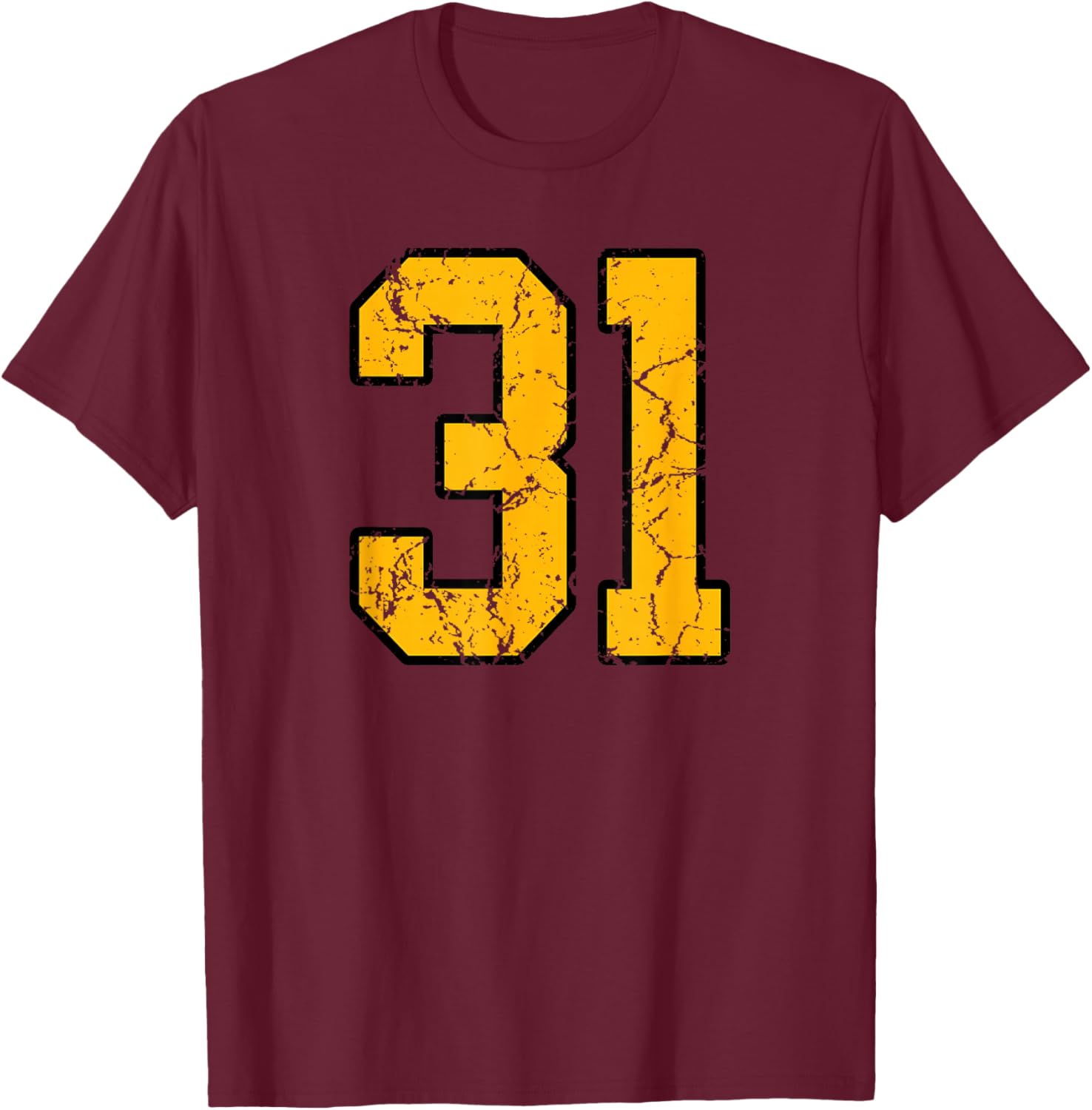 Gold and Black Sports Number 31 Jersey Uniform Player T-Shirt - T-Shirt | Maroon