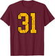 Gold and Black Sports Number 31 Jersey Uniform Player T-Shirt - T-Shirt | Maroon