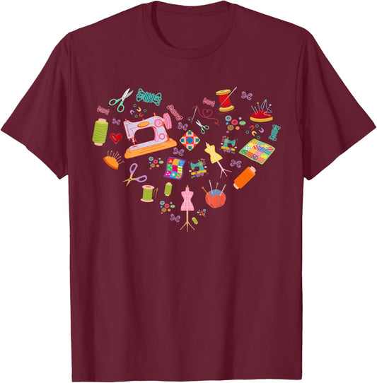 Sewing Quilting Machine Quilters Funny Sewing Lover heart T-Shirt - T-Shirt | Maroon