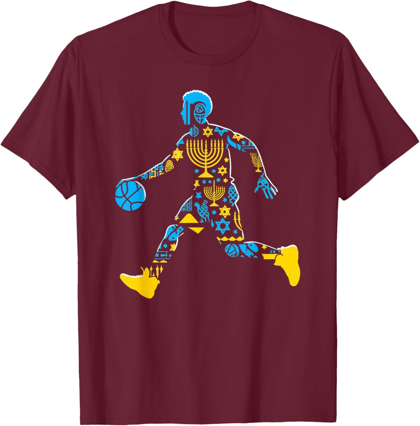 Basketball Menorah Dreidel Jewish Hanukkah Kids T-Shirt - T-Shirt | Maroon