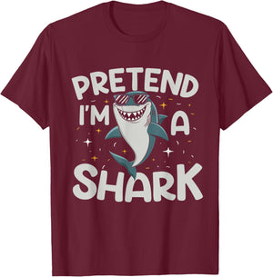 Pretend I'm A Shark Funny Lazy Halloween Matching Costume T-Shirt - T-Shirt | Maroon