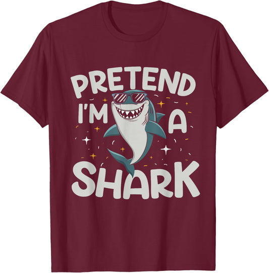 Pretend I'm A Shark Funny Lazy Halloween Matching Costume T-Shirt - T-Shirt | Maroon