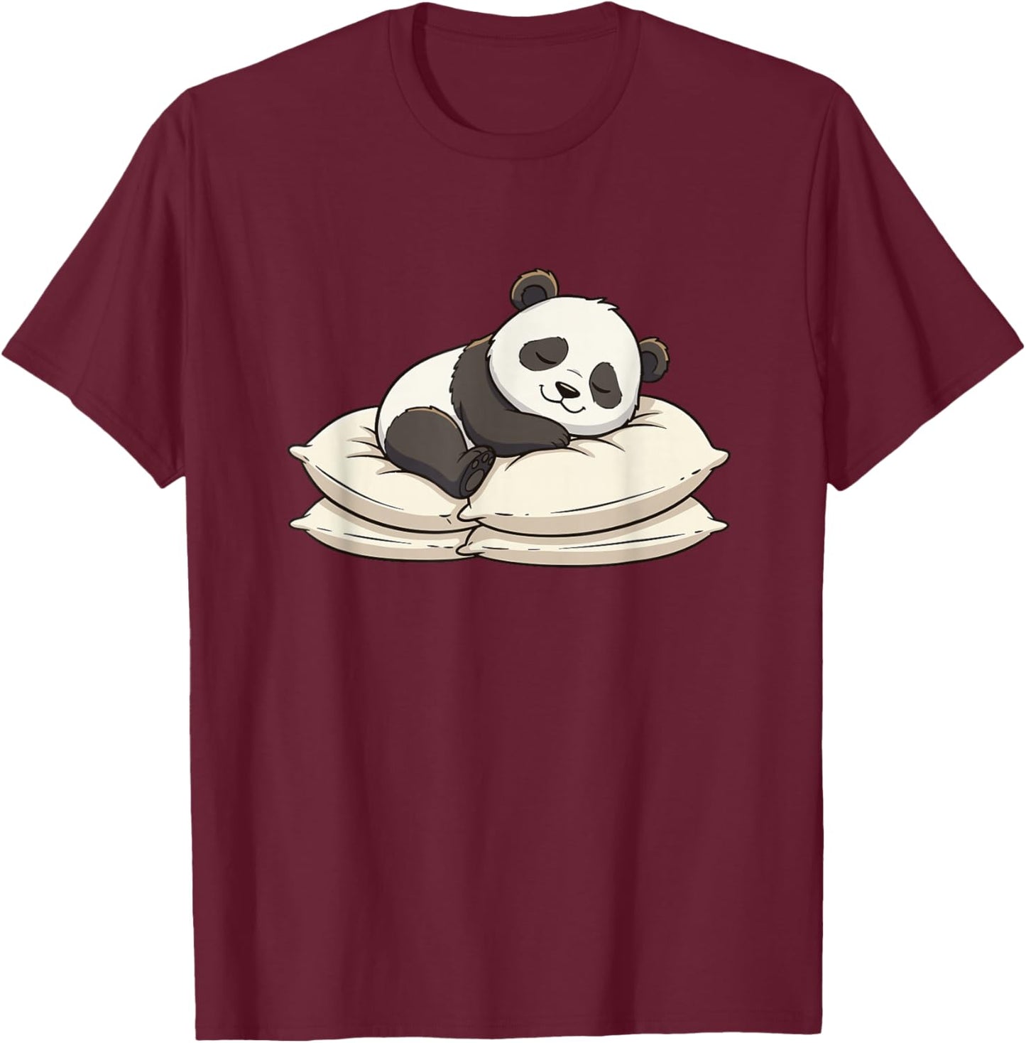 Cute Sleeping Panda On Pillows Relaxed Nap Mood T-Shirt - T-Shirt | Maroon
