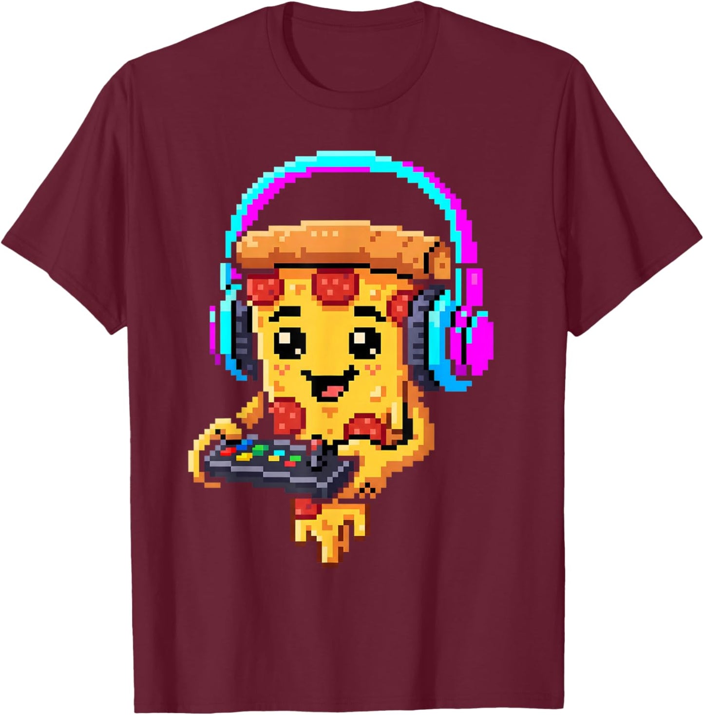 Gamer Pizza Slice Video Gaming Enthusiast Gamer Teen Boys T-Shirt - T-Shirt | Maroon