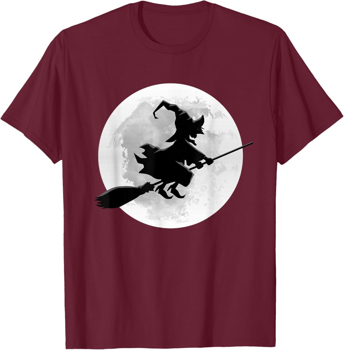 Hexe auf Besen mit Vollmond-lustigem Design für Halloween T-Shirt - T-Shirt | Maroon