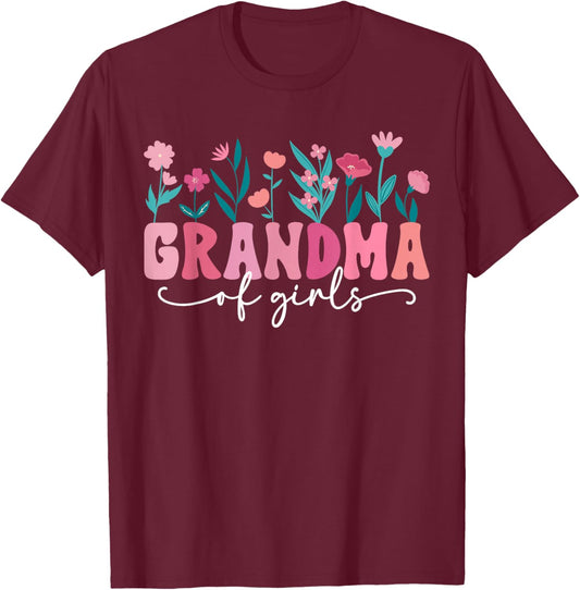 Grandma of Girls Grandma Groovy Girls Grandmother T-Shirt - T-Shirt | Maroon