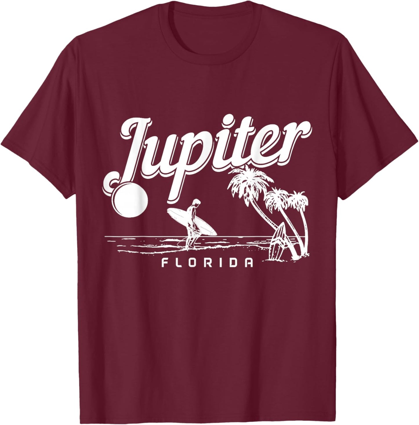Jupiter Beach Florida Surf Vintage Surfer T-Shirt - T-Shirt | Maroon