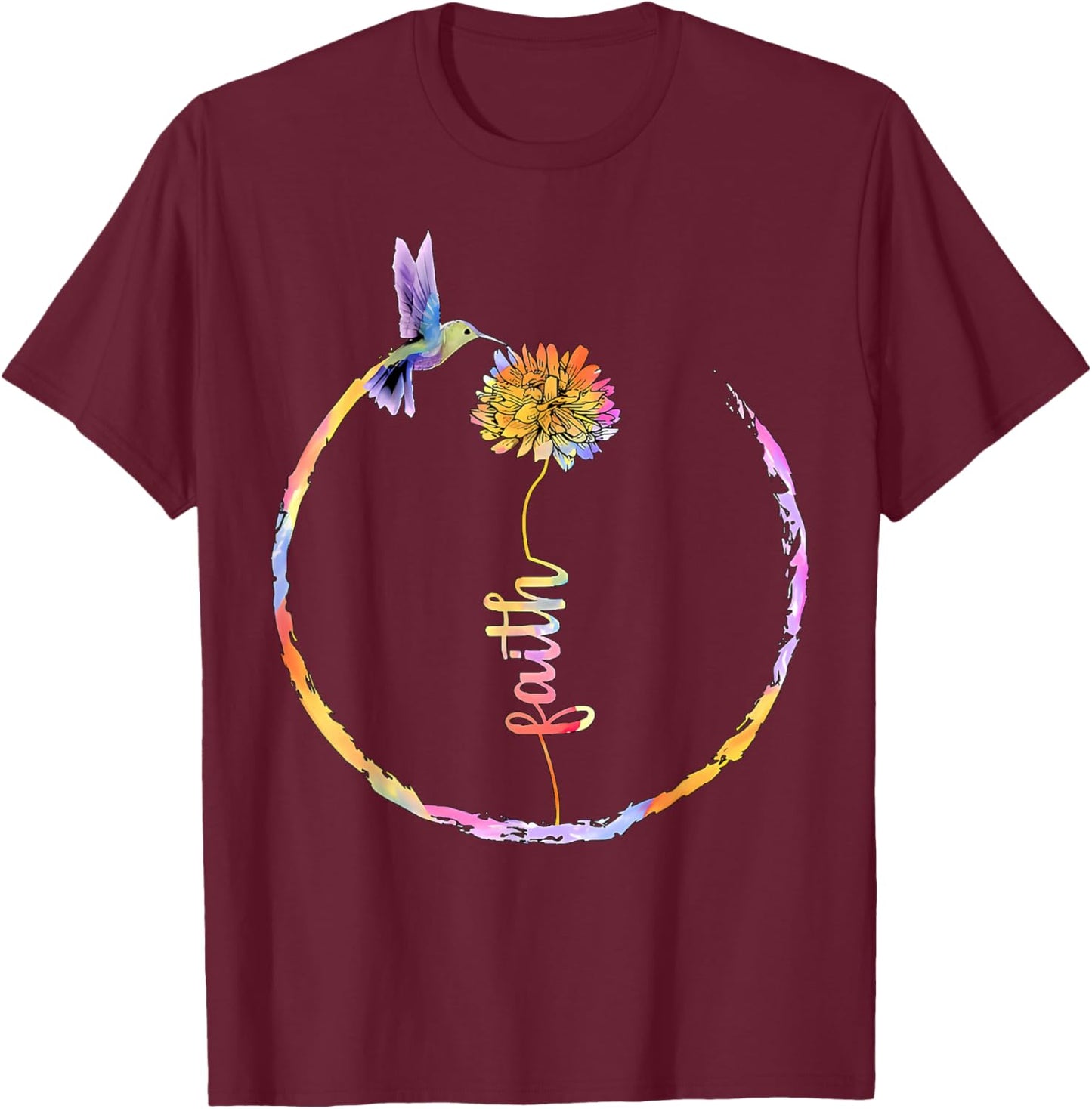 Watercolor Faith Bird Flower Hummingbird Christian Religious T-Shirt - T-Shirt | Maroon