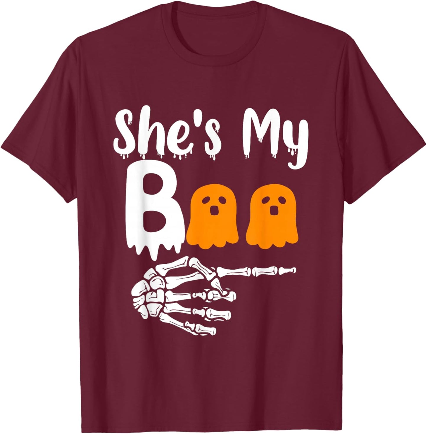 She's My Boo Matching Halloween Pajama Couples He's My Boo T-Shirt - T-Shirt | Maroon