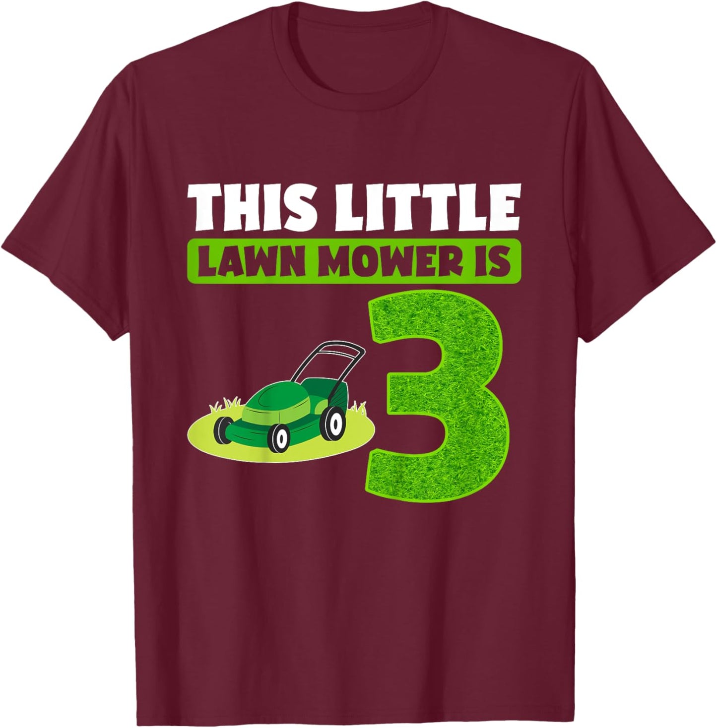 Kids 3rd Lawn Mower Birthday Party Three Year Old Boy Lawn Mowing T-Shirt - T-Shirt | Maroon