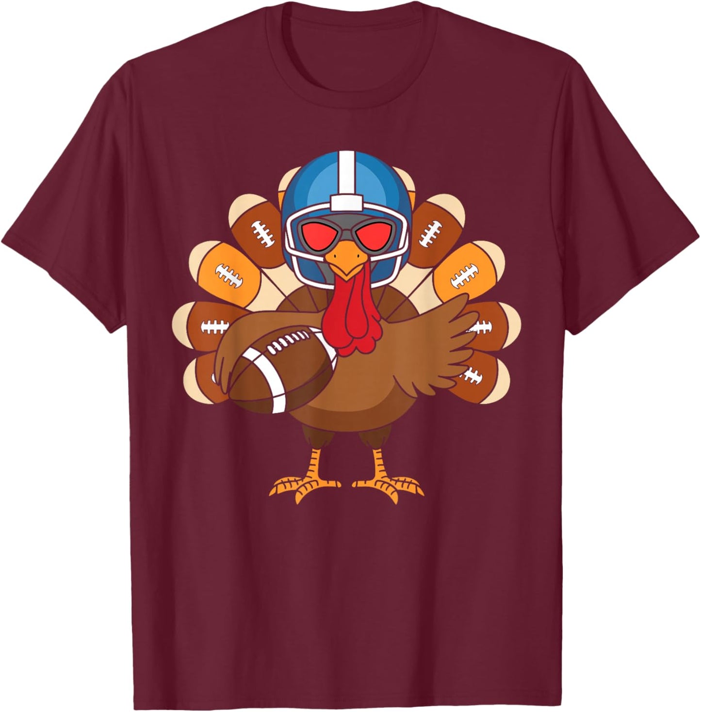 Turkey Football Player Funny Turkey Thanksgiving Day T-Shirt - T-Shirt | Maroon