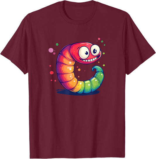 Colorful Worm with Funny Face Costume for Boys and Girls T-Shirt - T-Shirt | Maroon