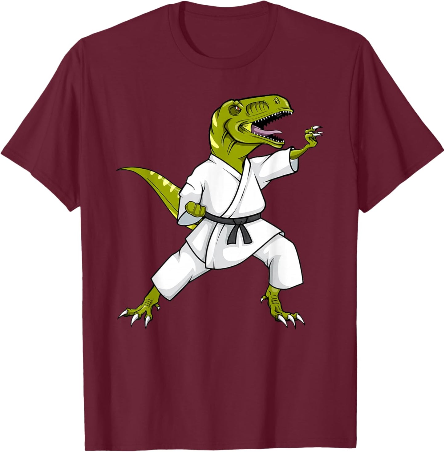 Funny Karatesaurus T-Rex Dinosaur Karate Samurai Design T-Shirt - T-Shirt | Maroon