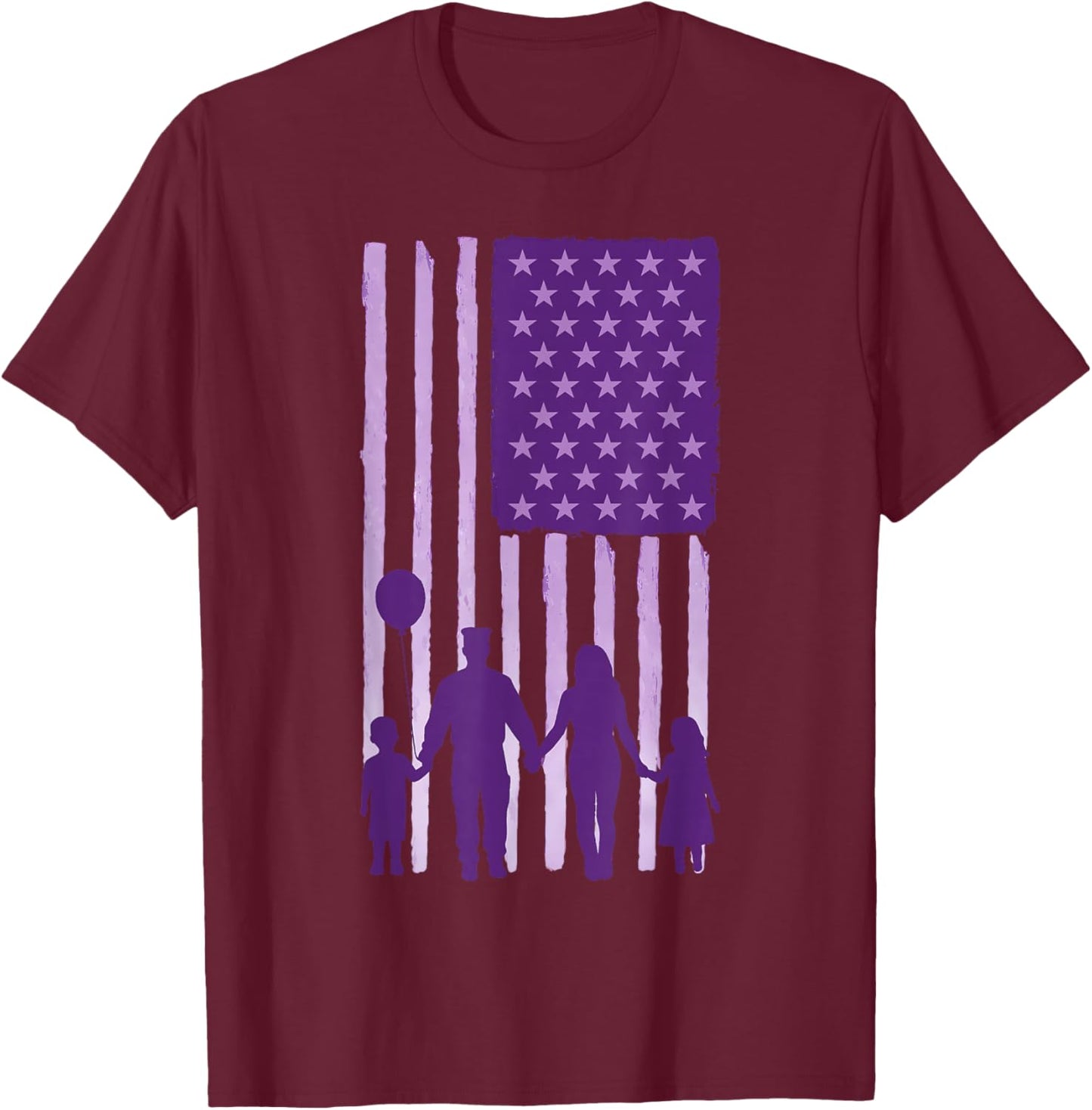 Purple Up Military Child Month Family Support Kids US Flag T-Shirt - T-Shirt | Maroon