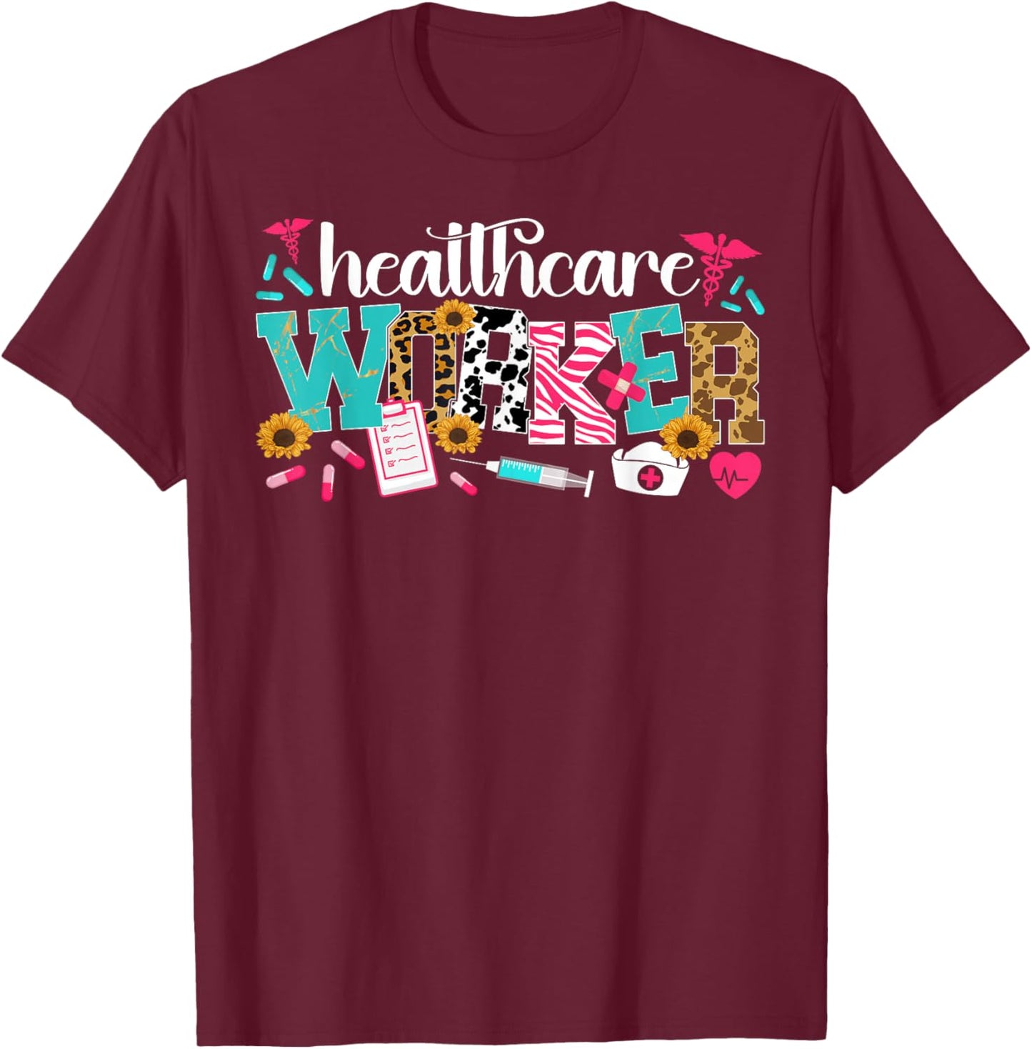 Healthcare Worker Leopard Healthcare Workers T-Shirt - T-Shirt | Maroon