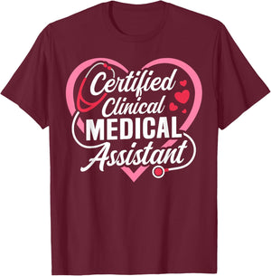 Cute CCMA Certified Clinical Medical Assistant Heart T-Shirt - T-Shirt | Maroon
