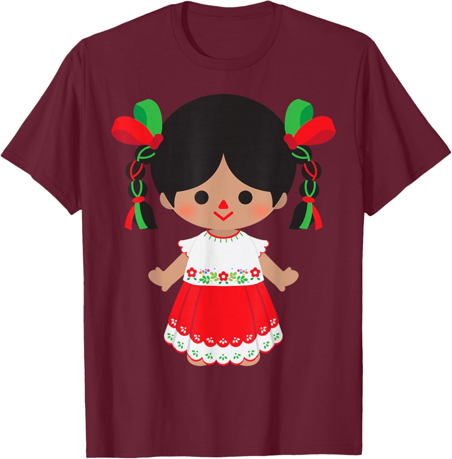 Traditional Mexican Handmade Maria Rag Dolls Mexicana Otomi T-Shirt - T-Shirt | Maroon