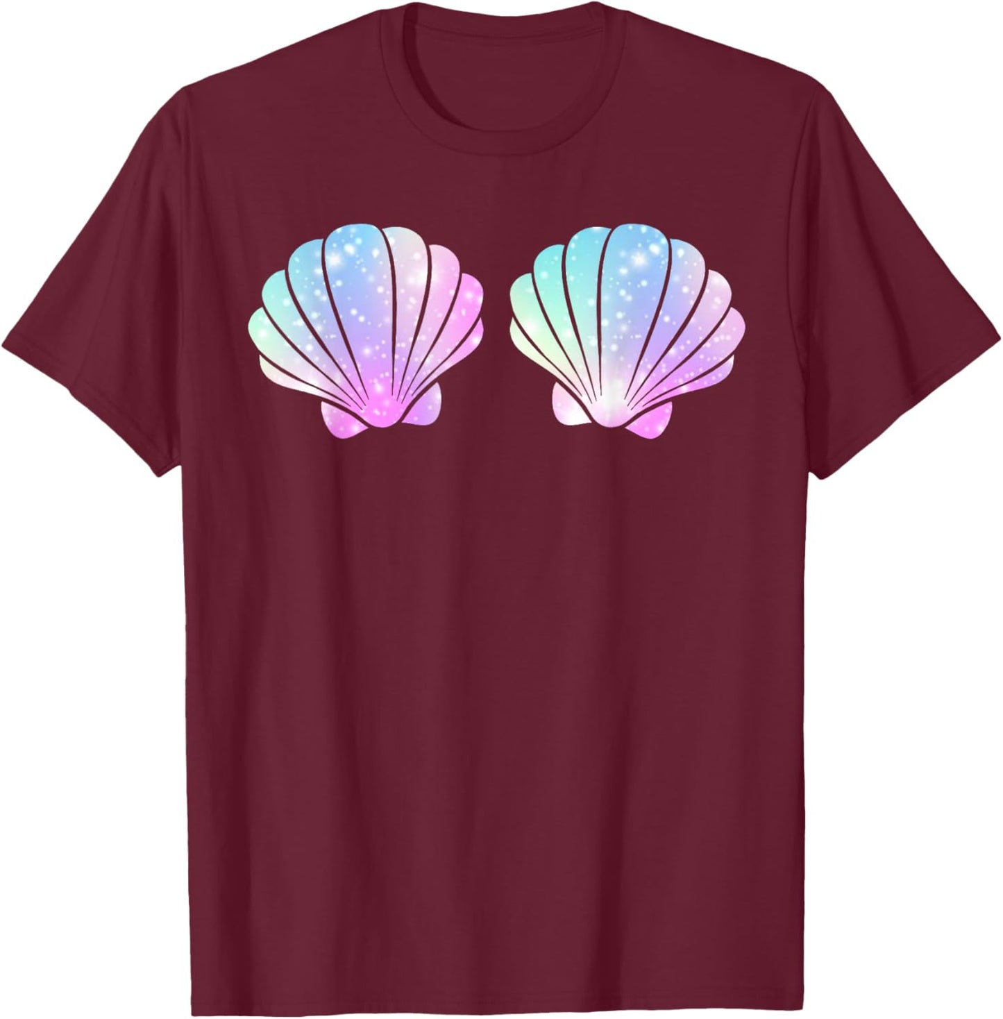 Cute Halloween Girl Costume, Mermaid Shell Bra Costume Women T-Shirt - T-Shirt | Maroon