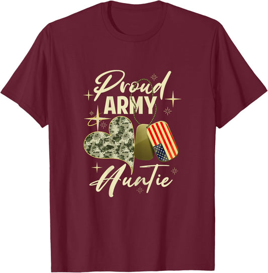 Proud Army Auntie Camouflage Mother's Day Dog Tag US Flag T-Shirt - T-Shirt | Maroon