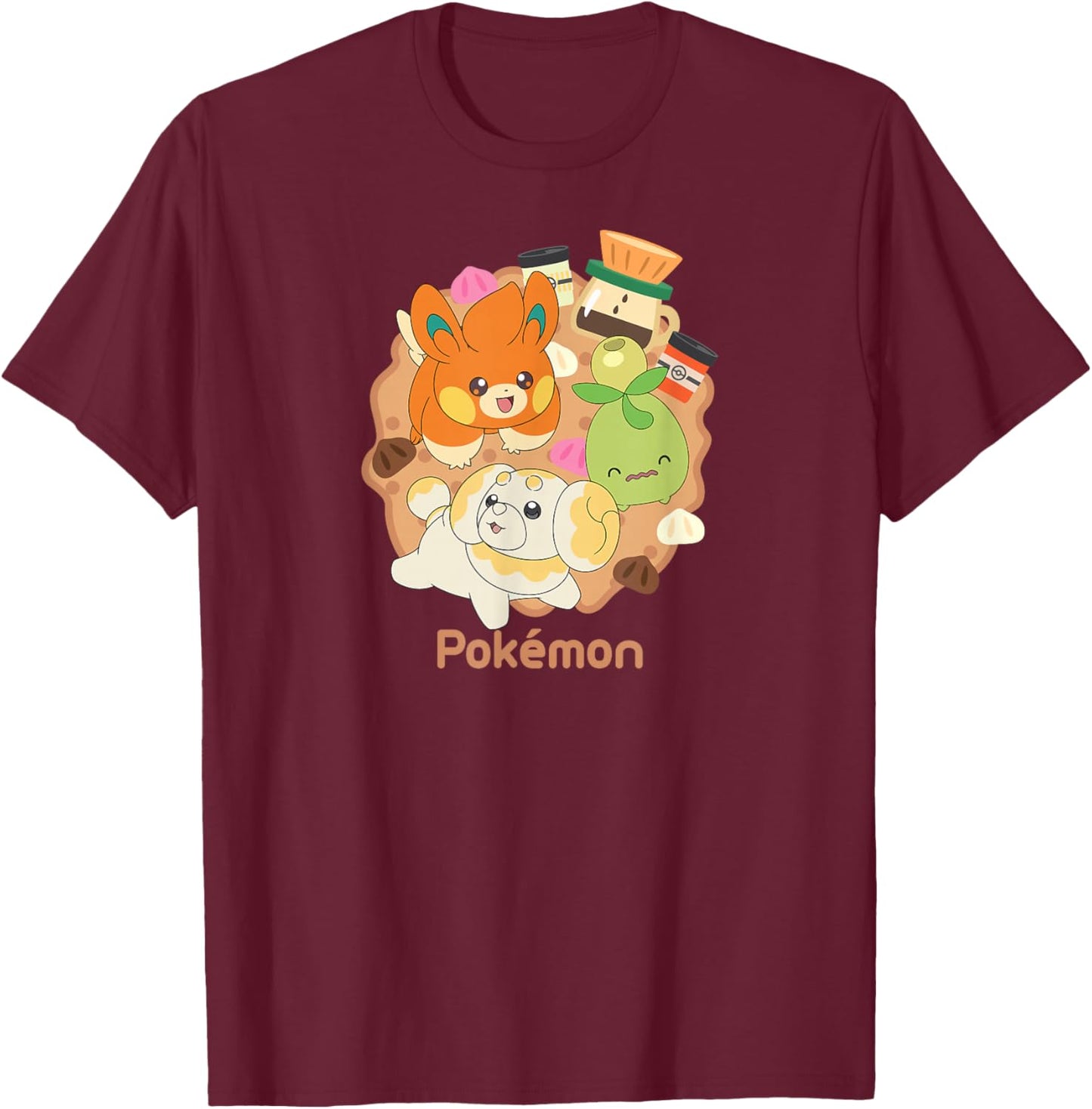 Pokémon - Fidough Smoliv Pawmi Cafe Trio T-Shirt - T-Shirt | Maroon
