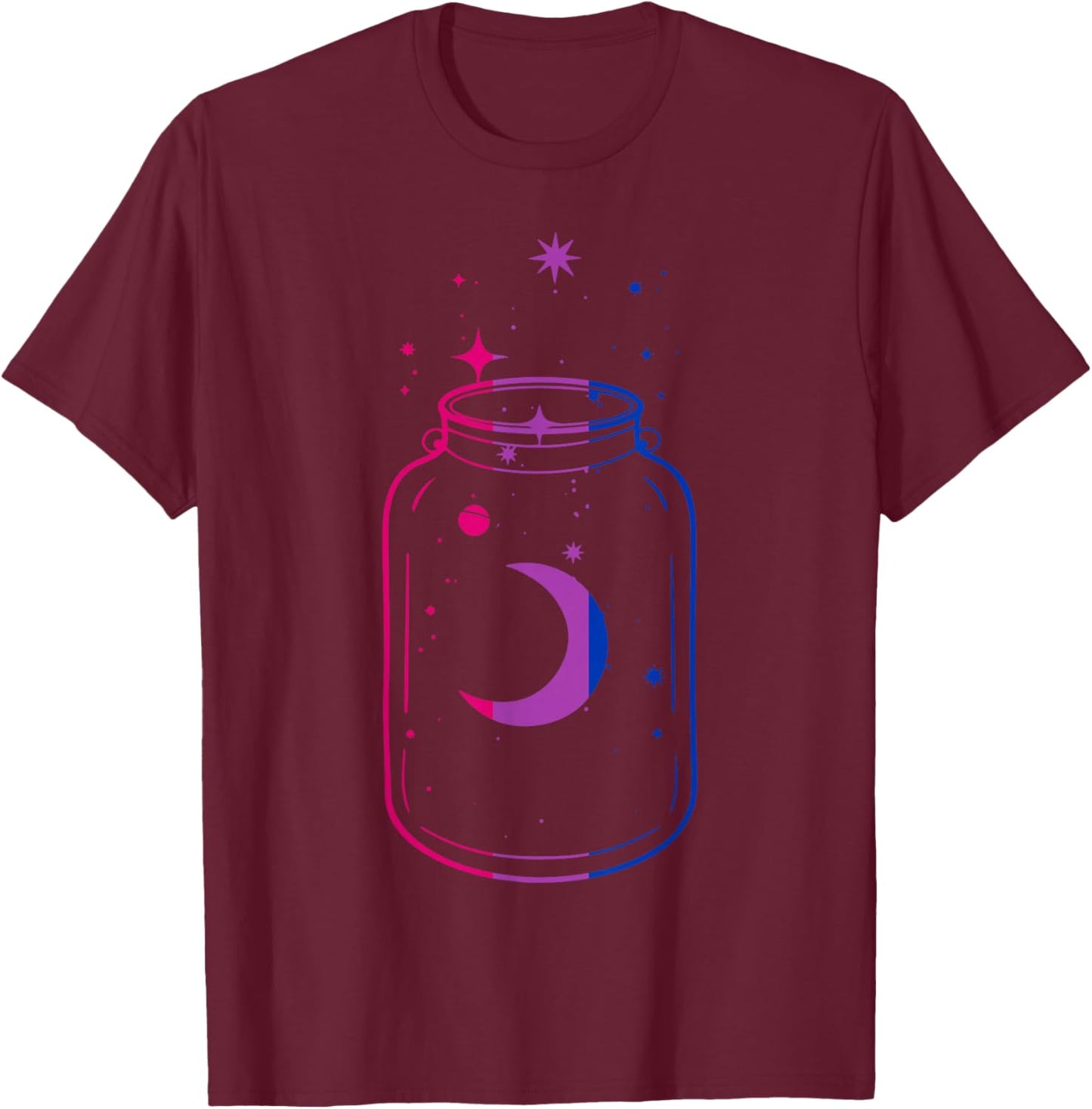 Bisexual Pride Moon in a Mystical Cosmic Jar T-Shirt - T-Shirt | Maroon