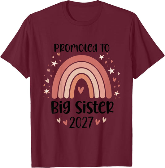Promoted to Big Sister 2027 Announcement T-Shirt - T-Shirt | Maroon