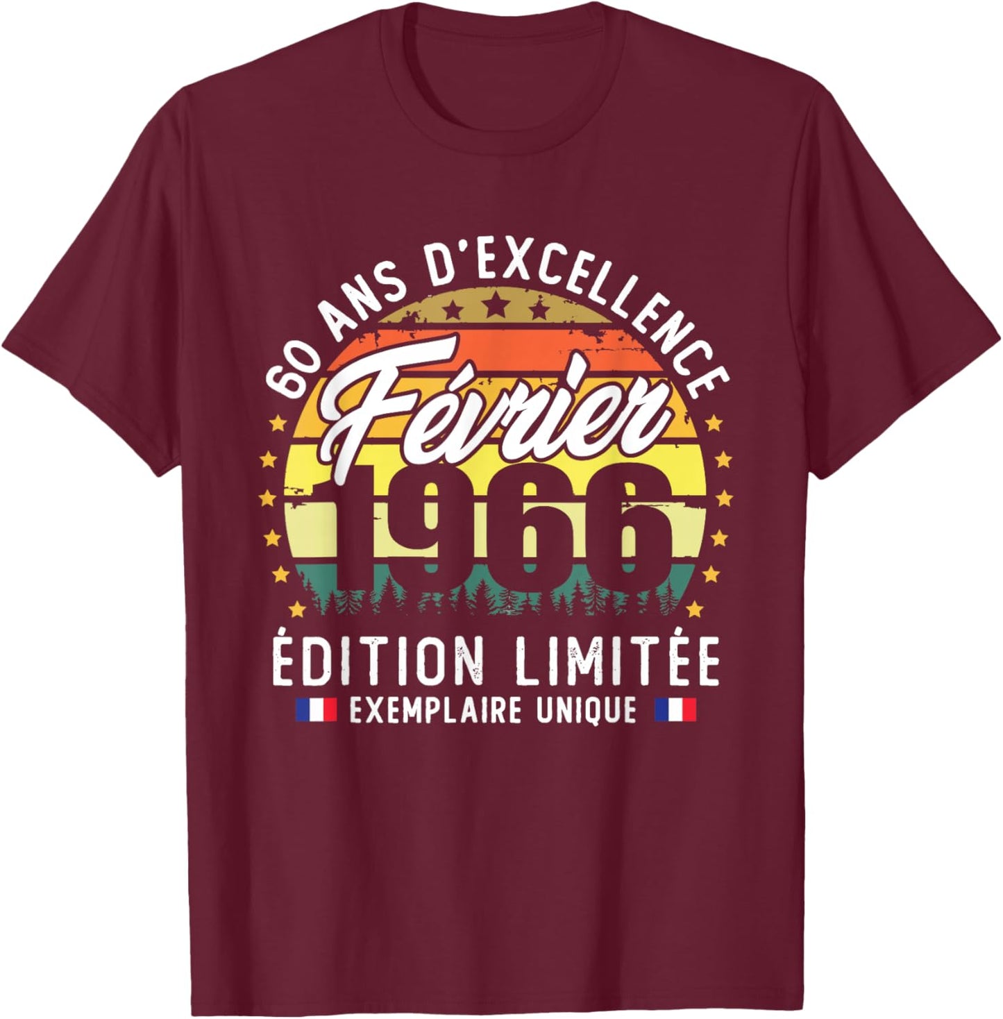 Vintage February 1966 60th Birthday Gift T-Shirt - T-Shirt | Maroon