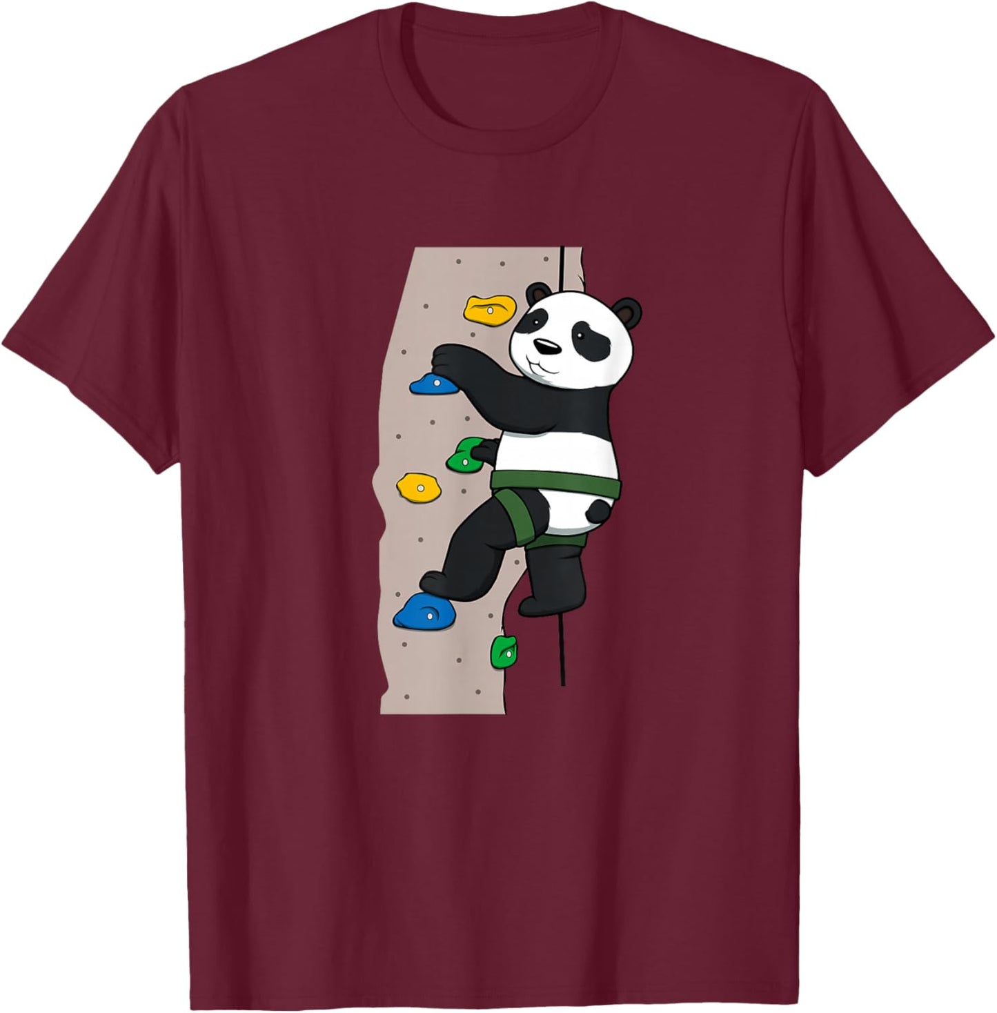 Cute Panda Rock Climber Illustration | Fun Climbing Animal T-Shirt - T-Shirt | Maroon