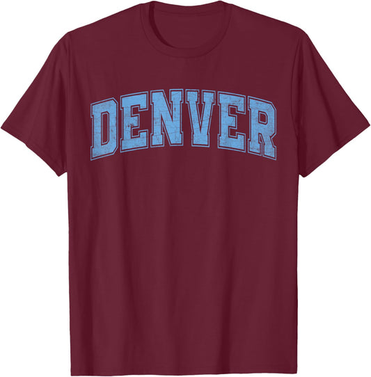 Denver Light Blue Vintage Style Retro Text T-Shirt - T-Shirt | Maroon