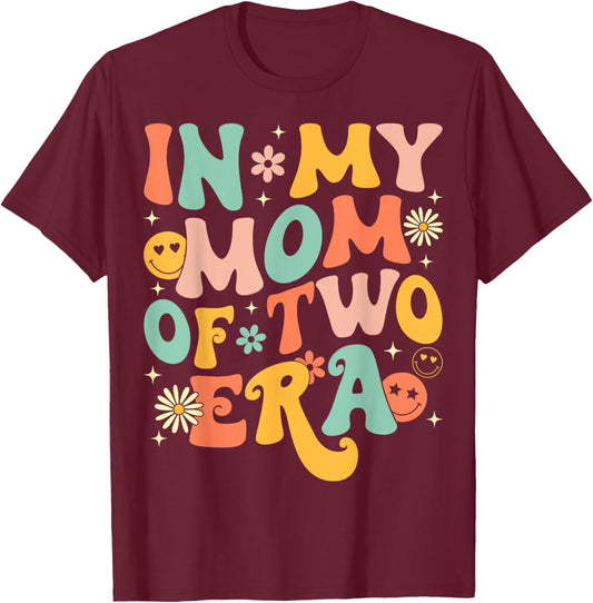 Groovy In My Mom Of Two Era Funny Mother's Day T-Shirt - T-Shirt | Maroon