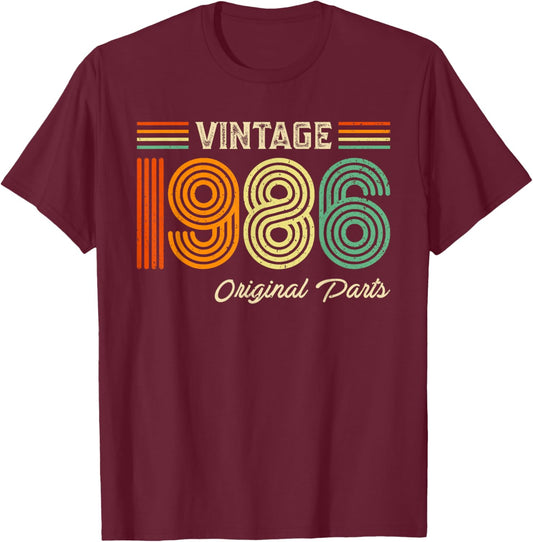 Vintage 1986 Original Parts Birthday 1986 Men Women Vintage T-Shirt - T-Shirt | Maroon