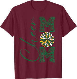 Cheer Mom | Green Yellow White | Gold | Leopard Print T-Shirt - T-Shirt | Maroon