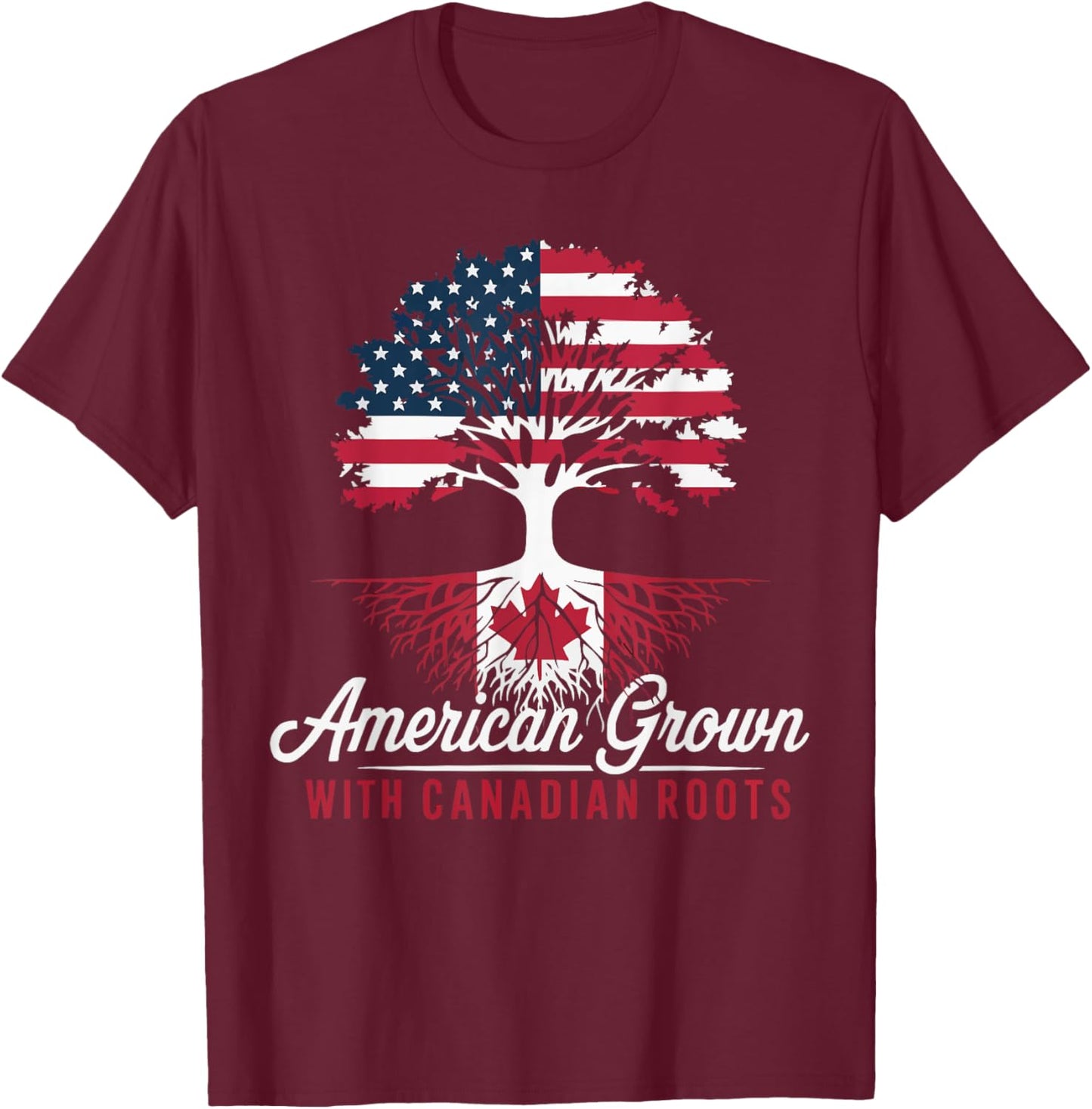 Half American Half Canadian USA Flag Canada America T-Shirt - T-Shirt | Maroon