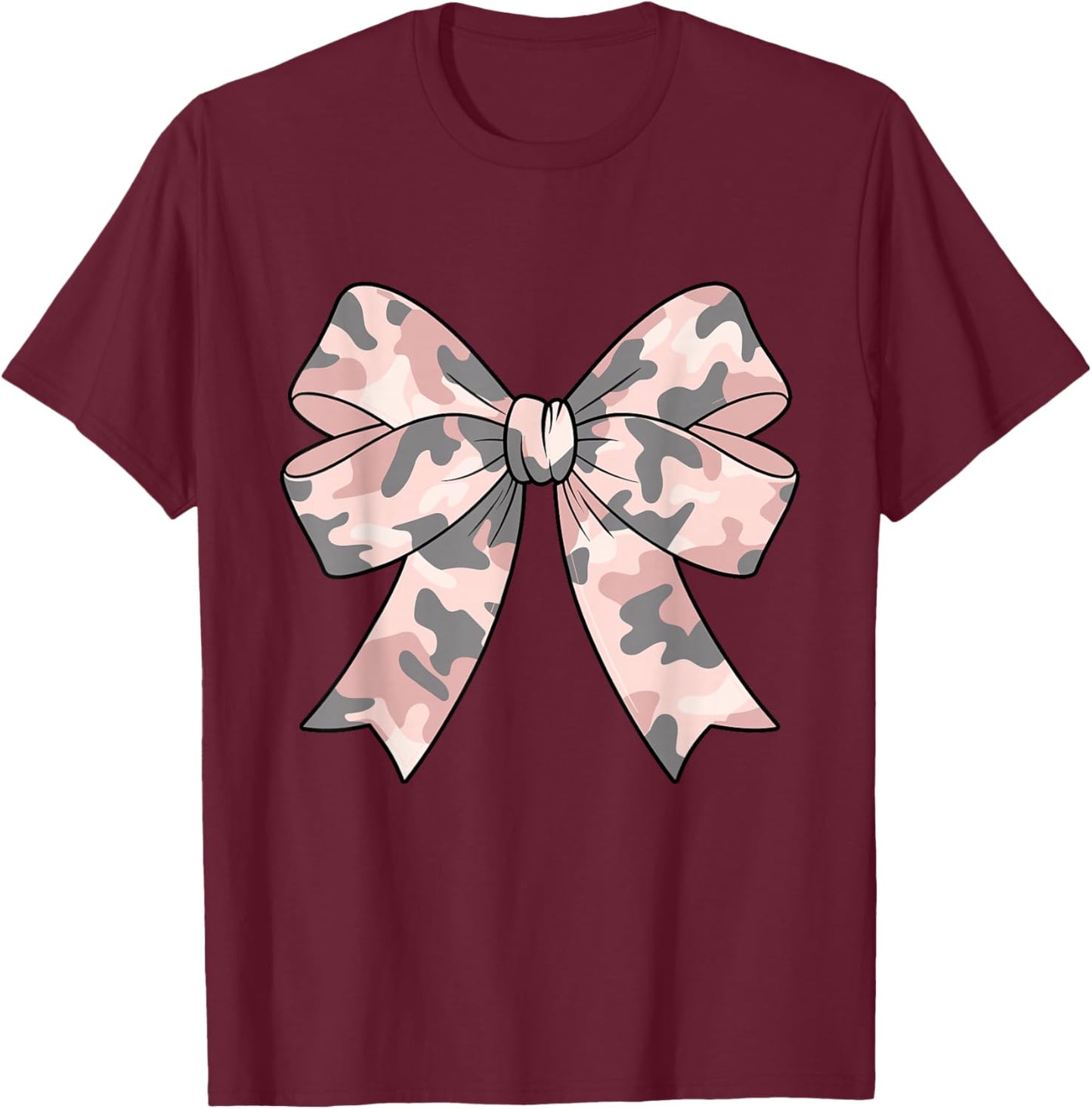 Camouflage Old Camo Bow Camo Coquette Bow Hunting Women Girl T-Shirt - T-Shirt | Maroon