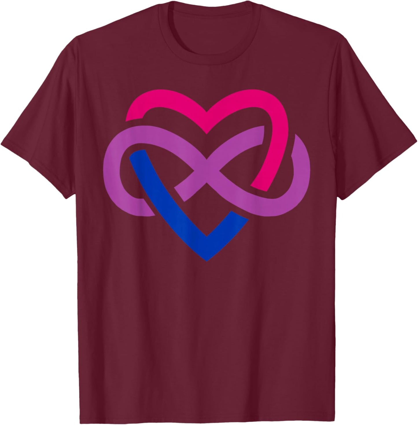 Infinity Heart Polyamory Symbol in Bisexual Colors T-Shirt - T-Shirt | Maroon