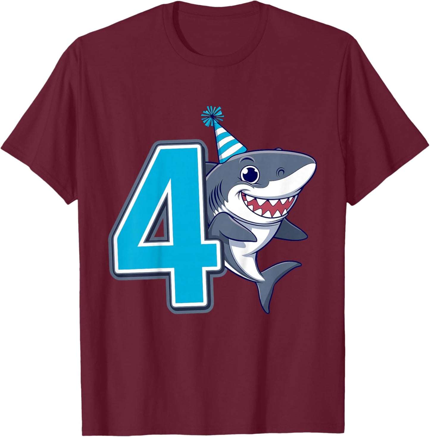 Kids 4th Birthday Shark Kids T-Shirt - T-Shirt | Maroon