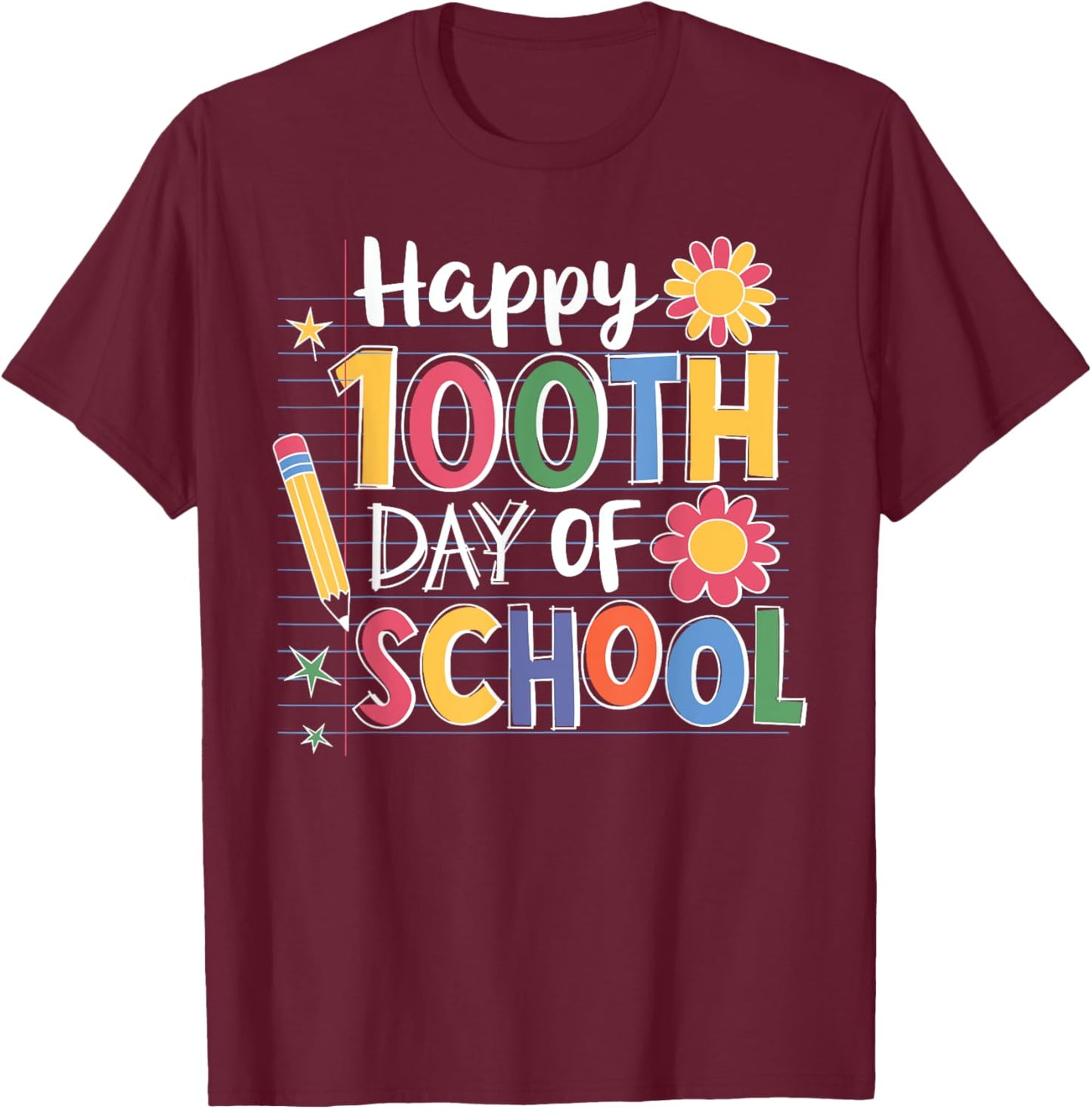 Happy 100 Days Of School Teacher Student Women Kids Cute T-Shirt - T-Shirt | Maroon
