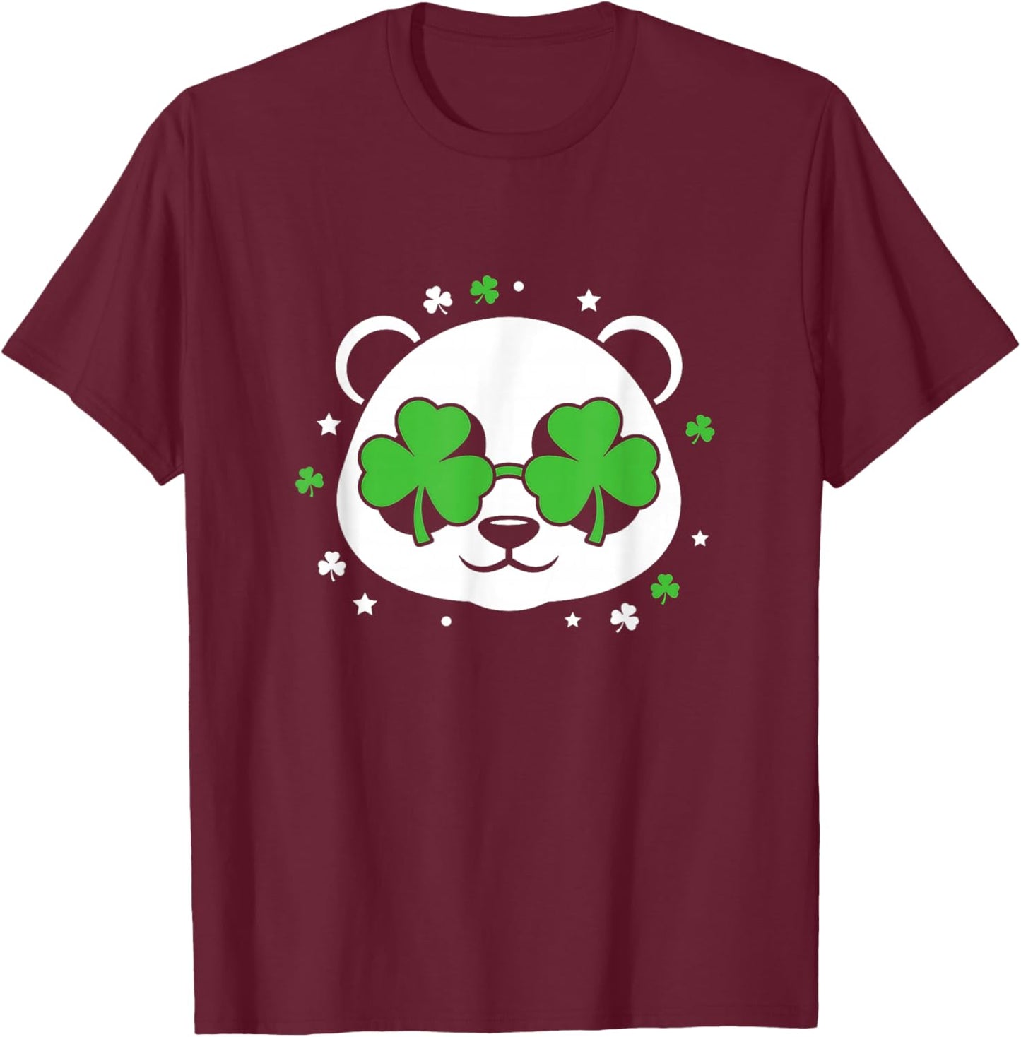 Lucky Charm Panda Funny 2 Shamrocks St. Patrick's Day T-Shirt - T-Shirt | Maroon